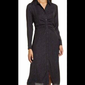 Halogen | Black and Gray Patterned Midi Shirt Dress Size Medium